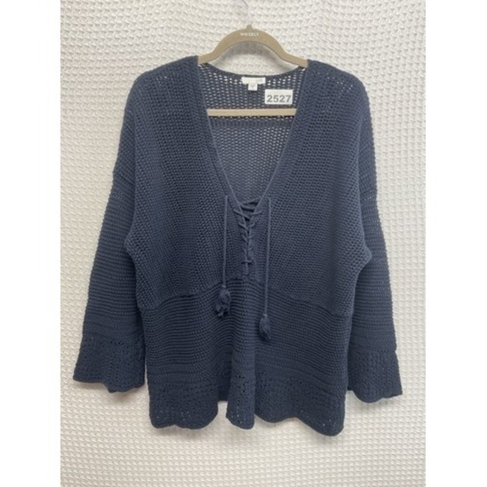 NWOT‎ J. Jill Open Crocheted Scalloped Hem+Sleeves V-Neck Sweater Women L China